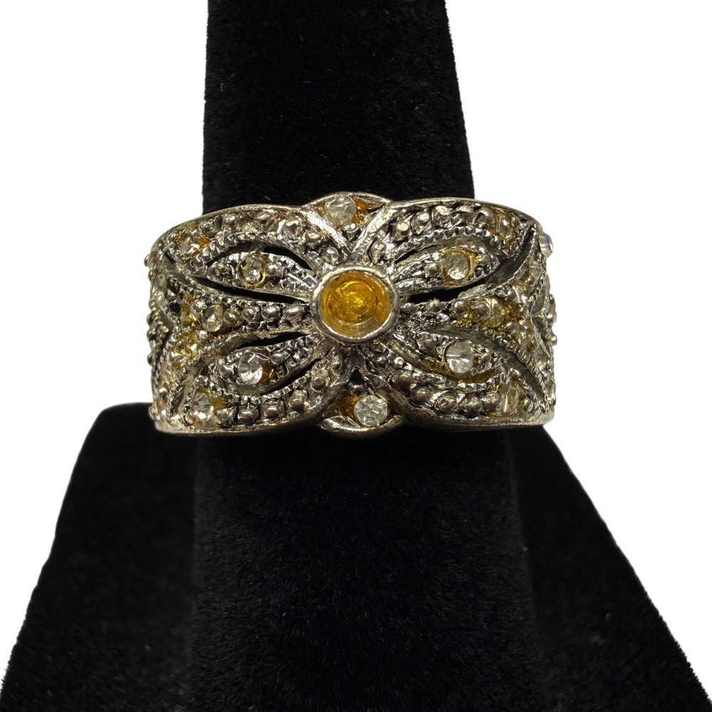Vintage Style GoldTone Filigree Band Ring Cluster Clear goize 5